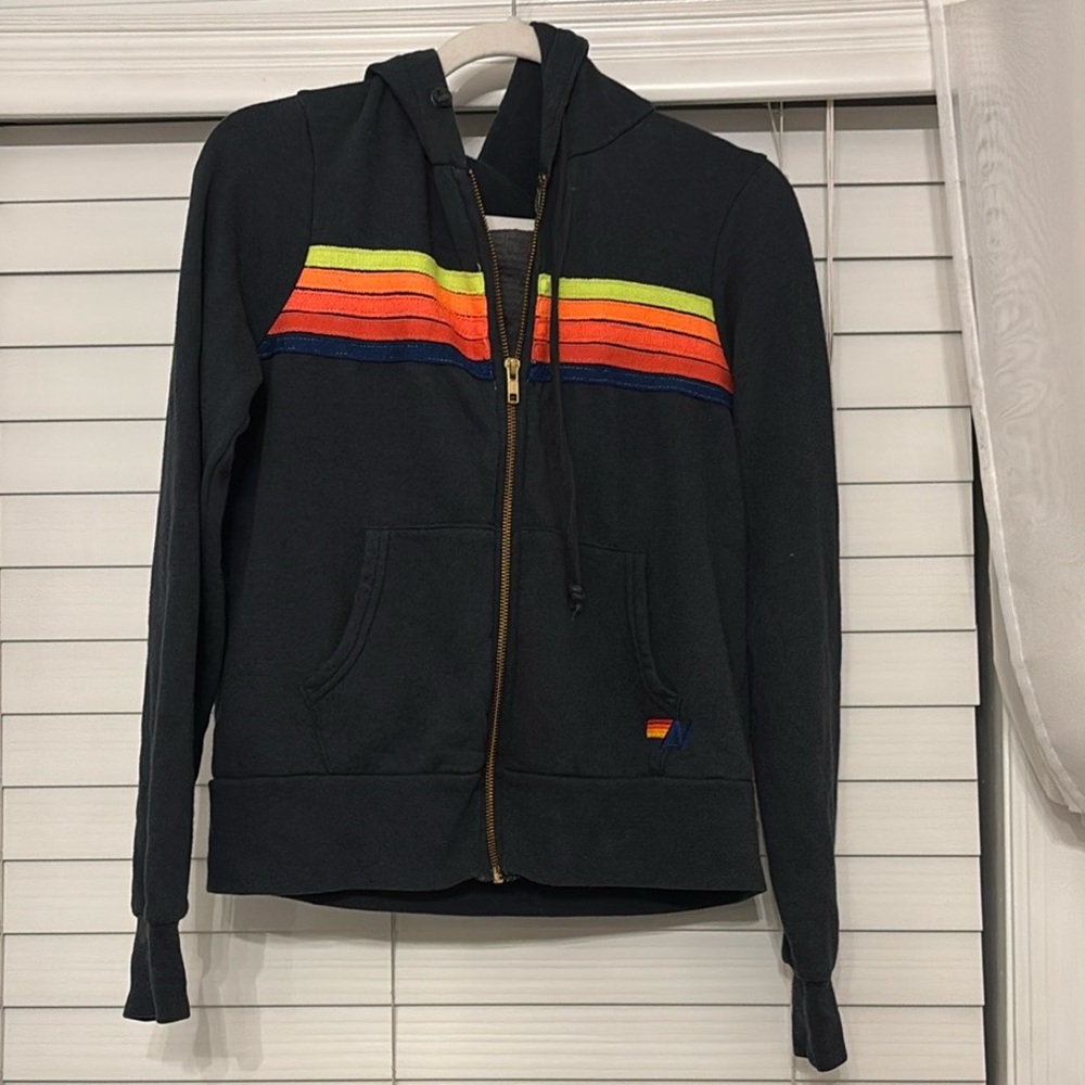 Aviator Nation Black Hoodie with Orange and Yellow Accents